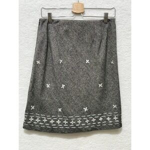 Ann Taylor LOFT Petites Gray Wool Blend‎ Skirt Embroidered A-Line Career